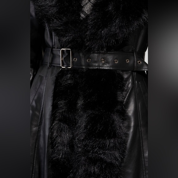 LONG PU TRENCH WITH FAUX FUR TRIM - Picture 7 of 8